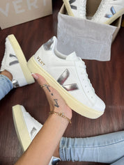 Tênis Vert Cadarço Branco Prata Feminino Premium