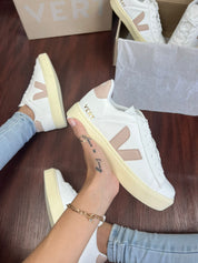 Tênis Vert Cadarço Branco Rosê Feminino Premium