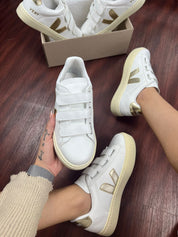 Tênis Vert Velcro Branco Ouro Feminino Premium