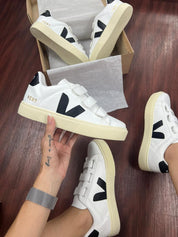 Tênis Vert Velcro Branco Preto Feminino Premium